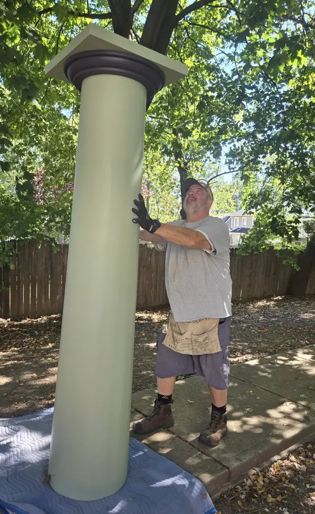 Mark Gavigan installing a custom architectural column on a New Jersey project